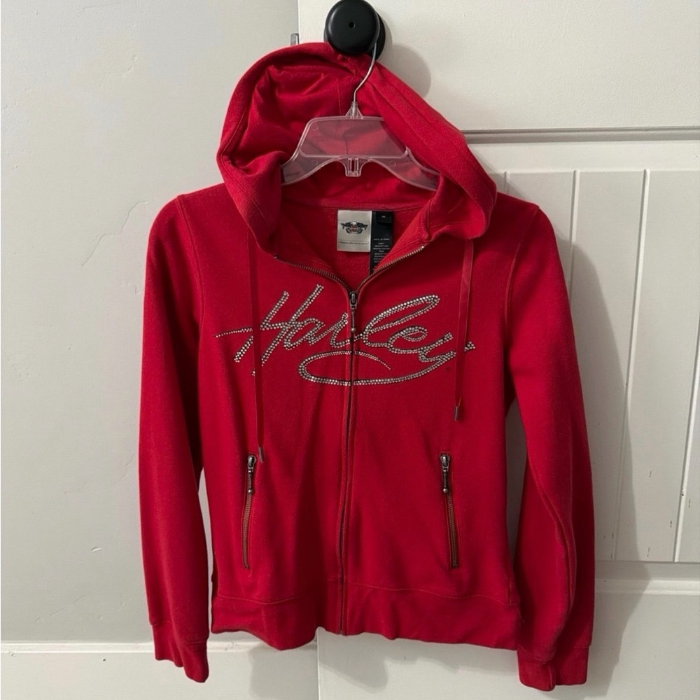 Red Harley Jacket with Rhinestone Logo